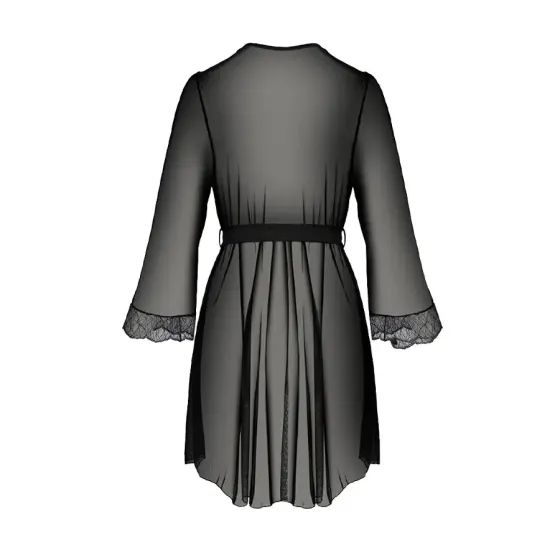 Пеньюар Passion AMBERLY PEIGNOIR 6XL/7XL, black, ажурні декольте та манжети, широкі рукави Львів