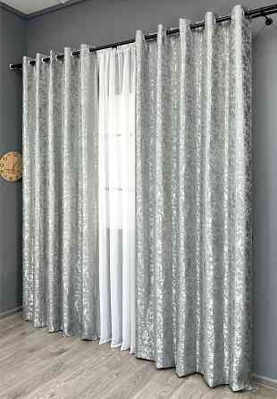 Комплект штор на люверсах VR-Textil Льон мармур Pavliani ХО № 1911ш Світло-сірий 150х250 см 2 шт (37-0322) Київ