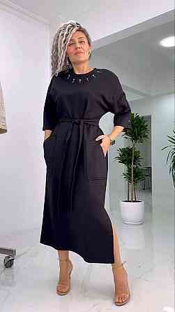 Женское стильное батальное платье трикотаж двунитка. Черный, 54/58 Одесса