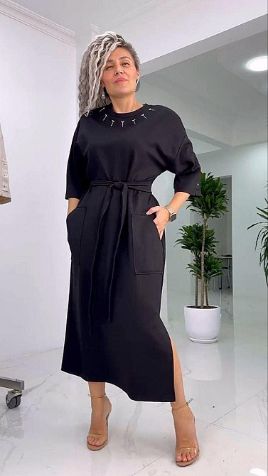 Женское стильное батальное платье трикотаж двунитка. Черный, 54/58 Одесса - изображение 3