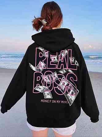 Женское стильное оверсайз худи с принтом тринитка на флисе Одесса