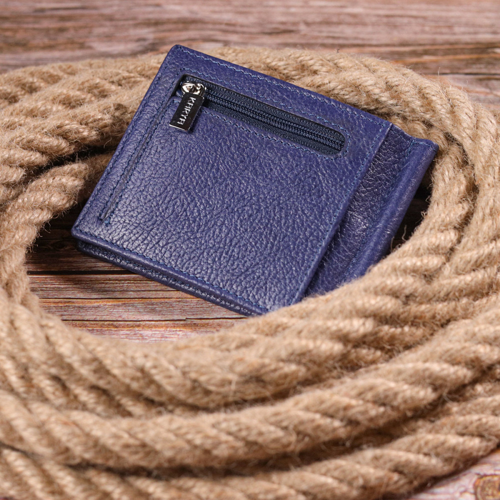 Практичний чоловічий затиск із натуральної шкіри KARYA 21416 Синій Київ - фото 8