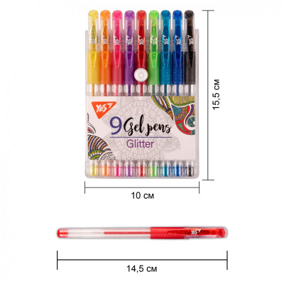 Ручка гелева Yes набір Glitter 9 штук (420431) Вінниця - фото 2