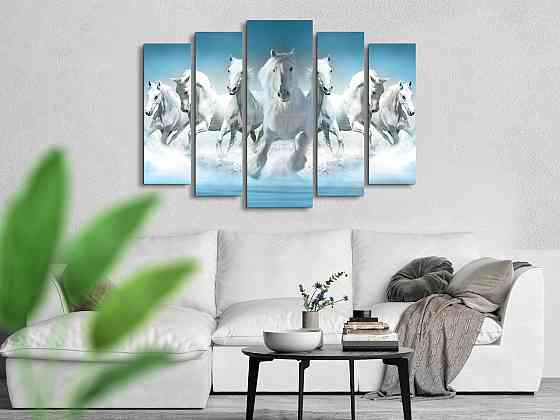 Модульна картина у вітальню / спальню Білі Коні Art-412_5 ( 80х118см ) Київ