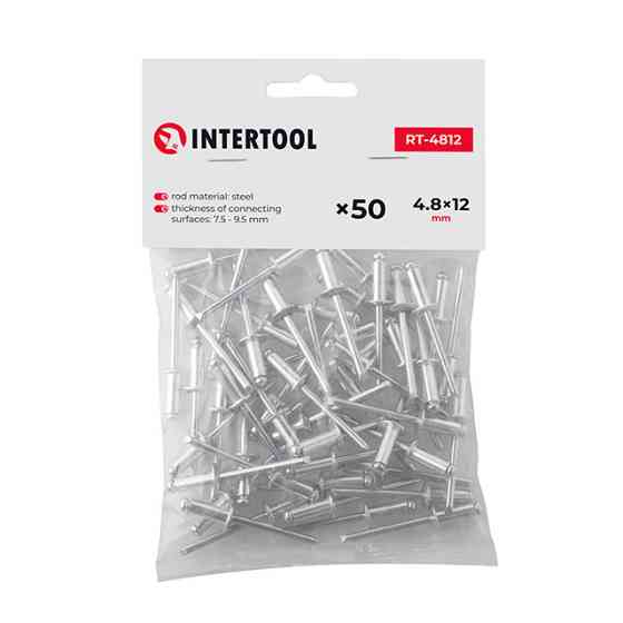 Заклепка алюминиевая, 4,8×12,0 мм, 50 шт INTERTOOL RT-4812 Киев
