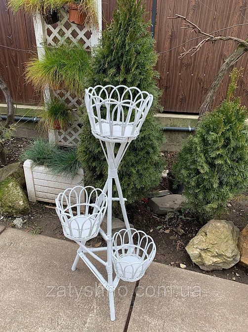 Красива біла підставка під 3шт вазонів Київ - фото 4