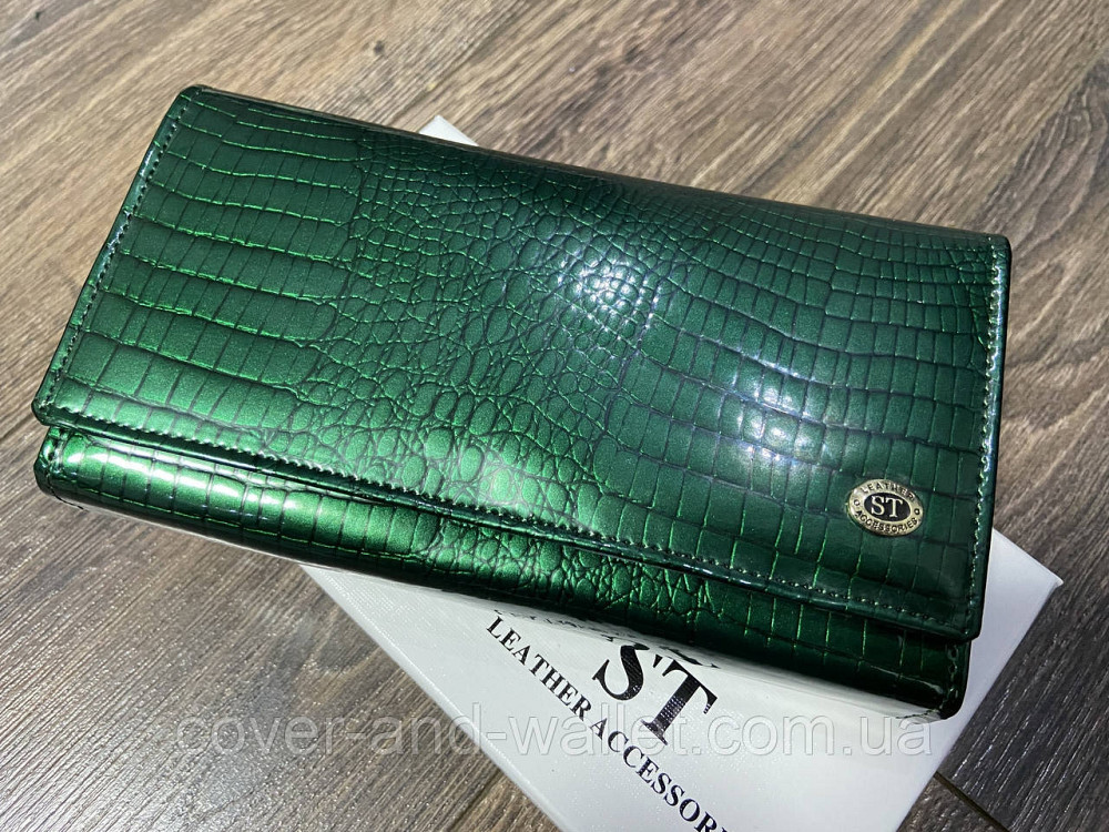 Зелений лаковий жіночий гаманець з блоком для карток ST Leather (S9001A) Green Київ - фото 8