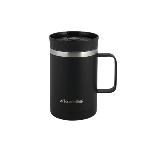 Термочашка 360мл з TPR вставкою нержавіюча сталь чорний KAMILLE 2038 Житомир - фото 1