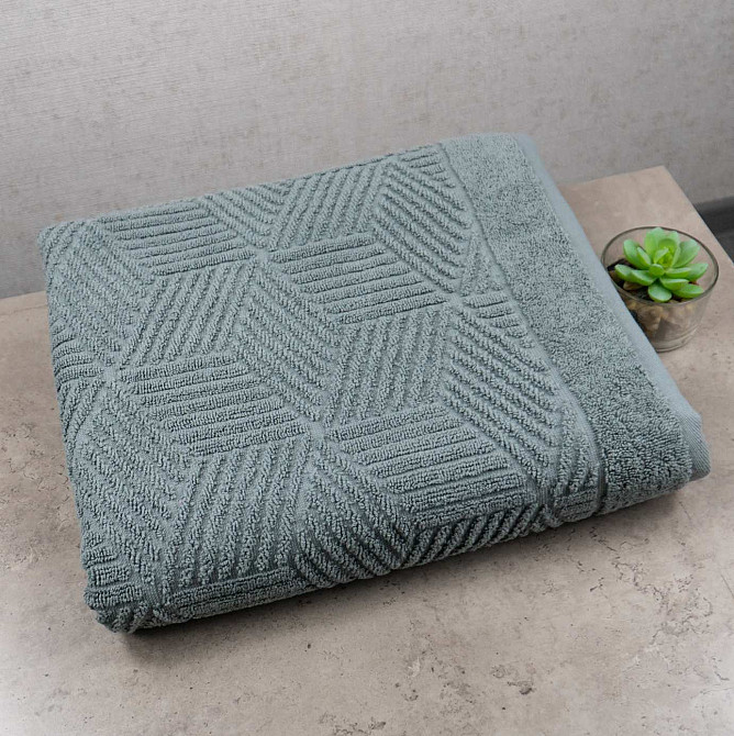 Комплект махрових рушників Уельс 2шт GM Textile 50х90см, 70х140см 500г/м2 (Темно-М'ятний) Суми - фото 6