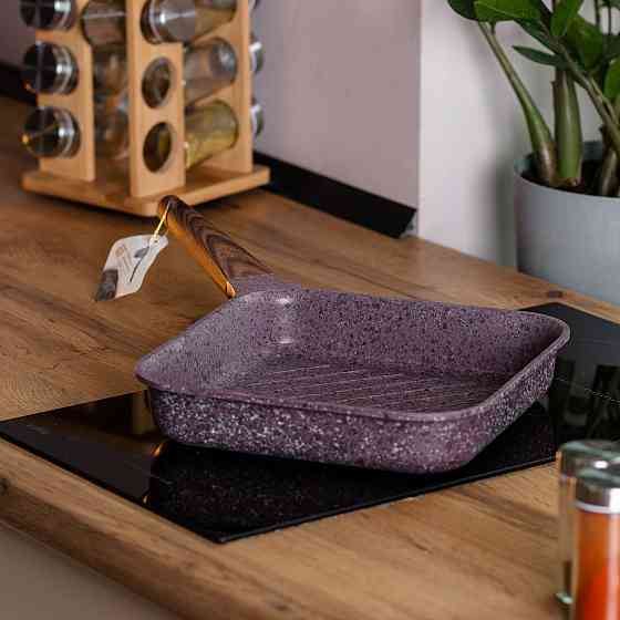 Сковорода-гриль алюмінієва, квадратна, 2,5 літри, з антипригарним покриттям, 24 см, MGC Purple HP-4-443M Коломия