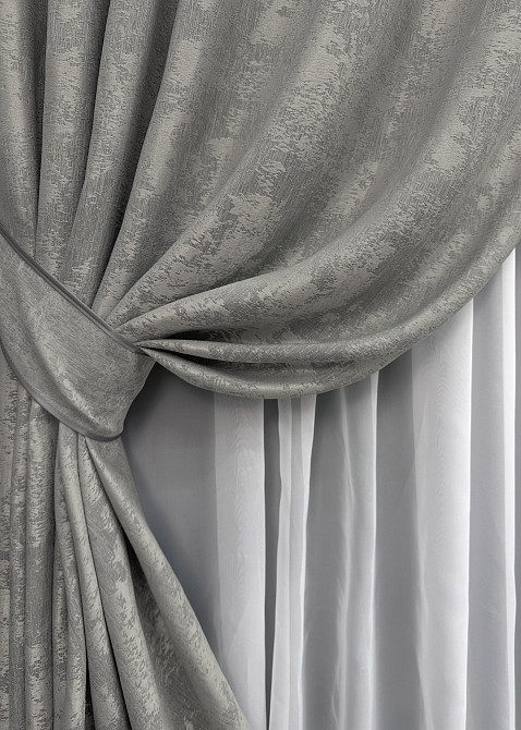 Комплект готовых штор VR-Textil Жаккард Sultan XO №1125ш Серый 100х280 см 2 шт (31-795) Киев - изображение 5