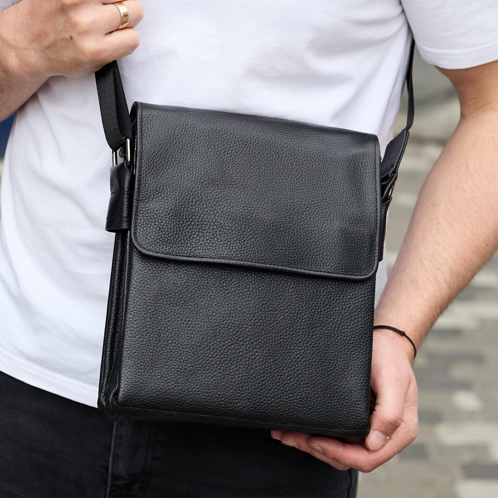 Сумка мессенджер 21.5x25x7 кожаная борсетка для мужчин Tiding Bag 35775 черная Киев - изображение 10