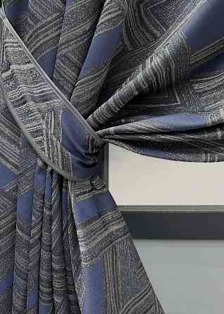 Комплект коротких штор VR-Textil Жакард Mystery № 1627ш Сірий з темно-синім 140х170 см 2 шт (35-0421) Київ