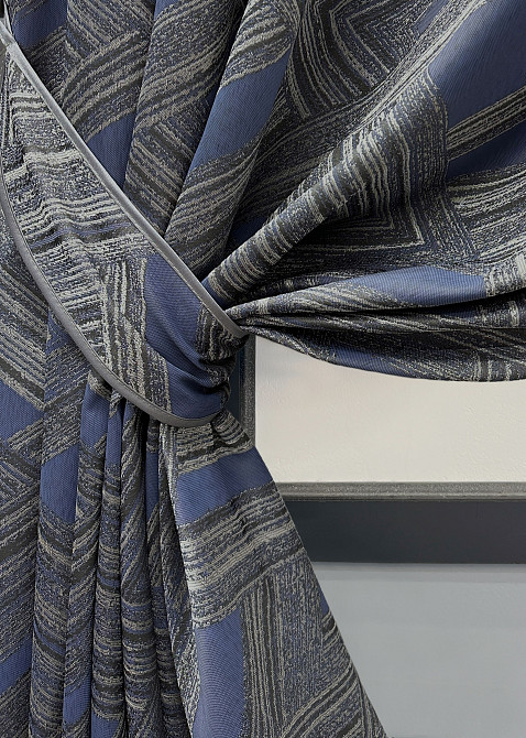 Комплект коротких штор VR-Textil Жакард Mystery № 1627ш Сірий з темно-синім 140х170 см 2 шт (35-0421) Київ - фото 4