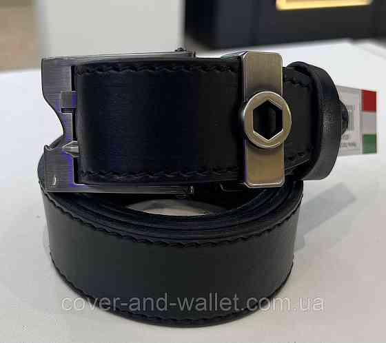 Модный мужской ремень из натуральной кожи с оригинальной пряжкой на две спицы 40 мм PS Leather (черный) Киев