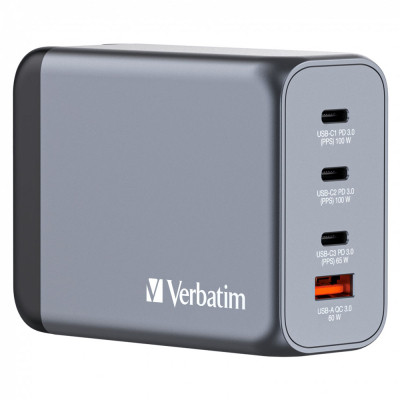 Зарядное устройство Verbatim GaN 200 W 4 ports (2xUSB-C-100 W,USB-C-65 W /USB-A -3.0) (32204) Винница - изображение 1