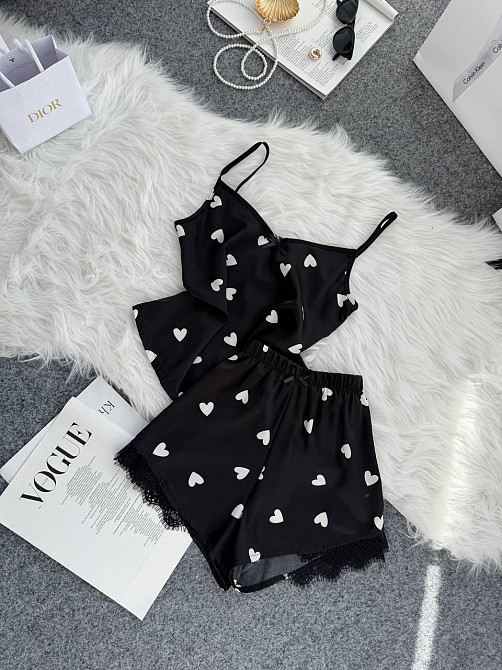 Жіноча базова повсякденна домашня шовкова піжама з мереживом Одеса - фото 1