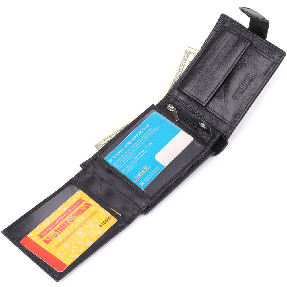 Місткий чоловічий гаманець горизонтального формату з натуральної шкіри ST Leather 23090 Чорний Київ - фото 6
