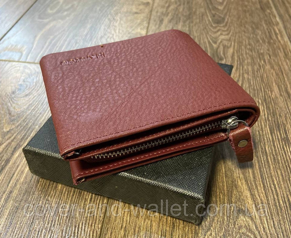 Бордовий компактний шкіряний жіночий гаманець на магнітах H Verde Київ - фото 9