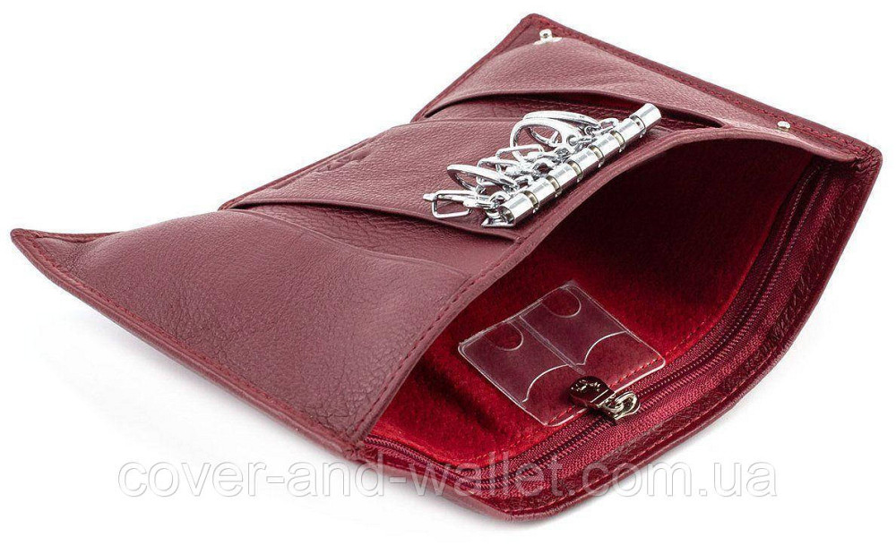Бордовая кожаная ключница кошелек с карабинами под каждый ключ Marco Coverna Киев - изображение 4