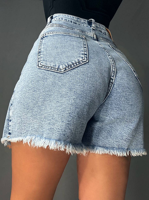 Шорти-спідниця жіночі Vanver 222 джинсові на запах з бахромою великі розміри блакитні, блакитний, 33, 33, 92 см, 119 см Київ - фото 3