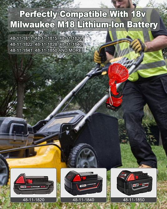 Портативний вентилятор Taingwei з кріпленням на затискач для акумулятора Milwaukee M18 (без акумулятора) Луцк - изображение 2