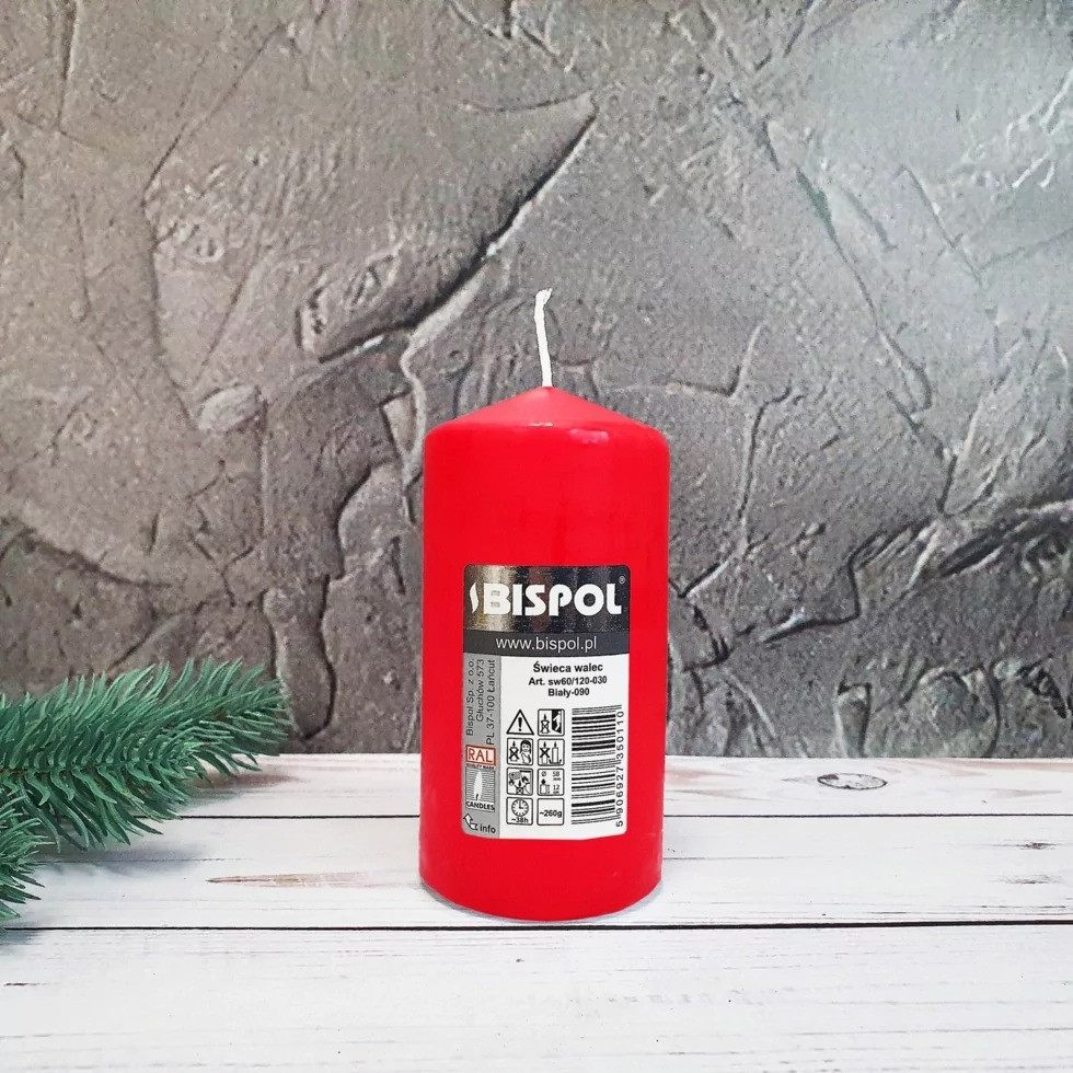 Свічка столова циліндр Bispol AURA Candles sw60/120-030 Червонй Луцк - изображение 5