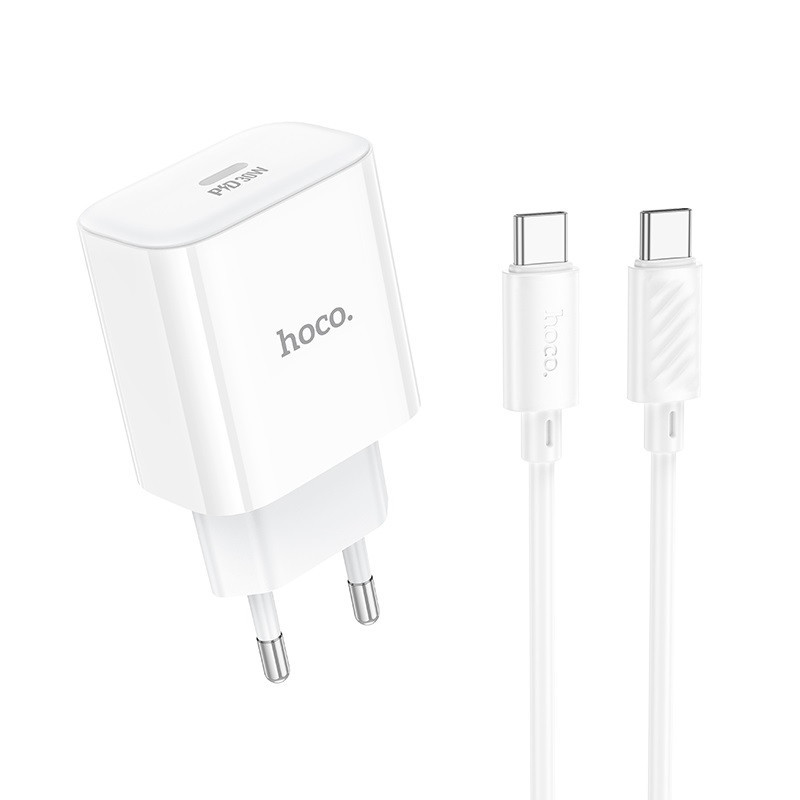 Мережевий зарядний пристрій з кабелем HOCO C76A Pro Majestic single port PD30W charger set (Type-C to Type-C)(EU) White Одеса - фото 1