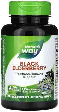 Чорна бузина  Nature's Way Black Elderberry 1150 мг 100 веганських капсул Київ