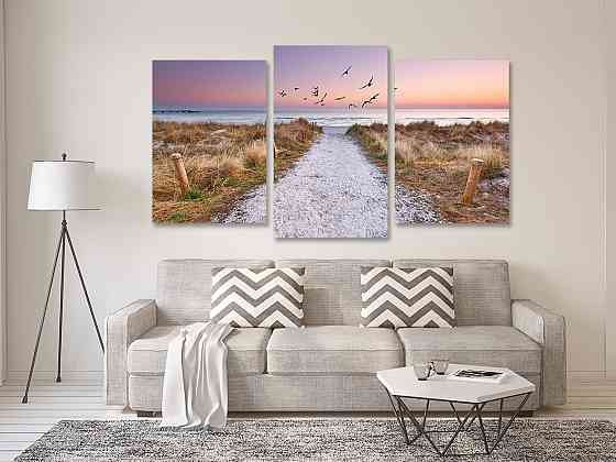 Модульная картина в гостиную / спальню  Пляж з чайками Art-596_3 Киев