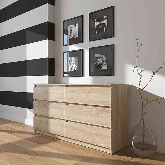 Комод VAYS R-7 Дуб Сонома, 6 шухляд без ручок, ЛДСП, 140×40×75 см– для дому, офісу, вітальні, спальні Львів