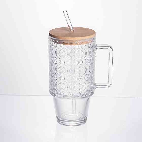 Кружка скляна з кришкою та трубочкою 750 мл Київ