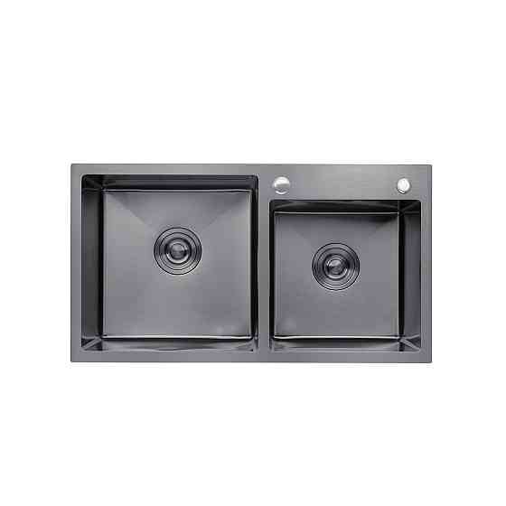 Кухонная мойка на 2 чаши Kroner KRP Schwarze - 7843ZHM PVD (3/1мм) черная Киев