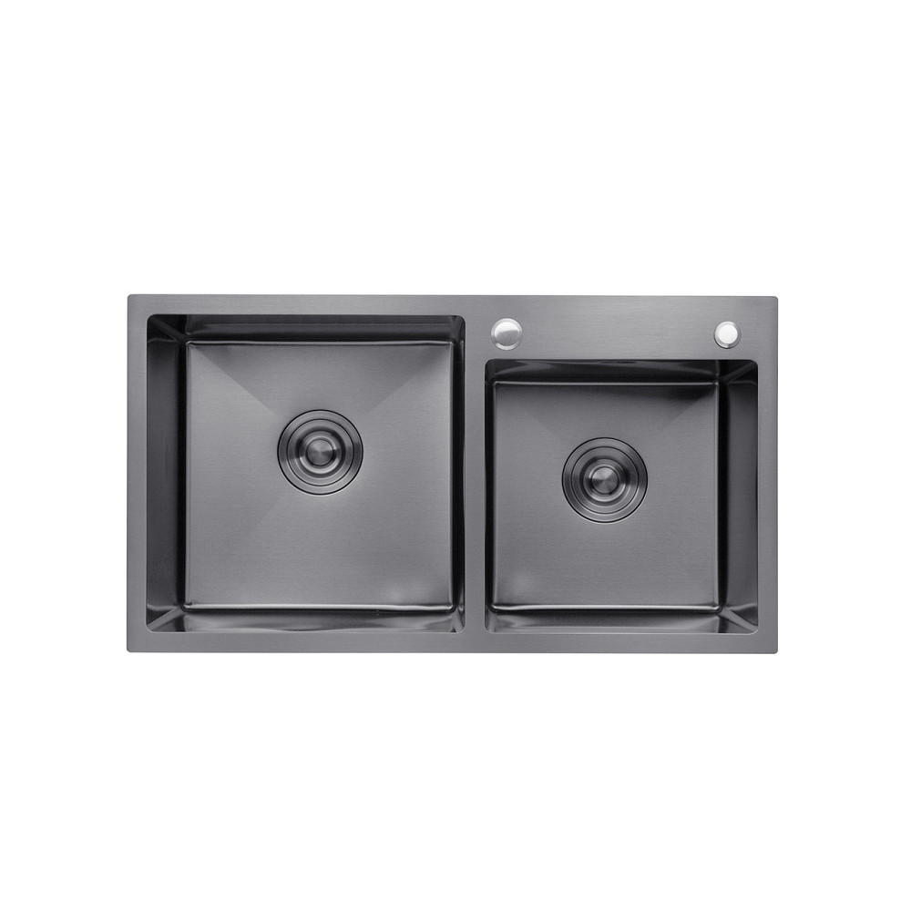 Кухонная мойка на 2 чаши Kroner KRP Schwarze - 7843ZHM PVD (3/1мм) черная Киев - изображение 1
