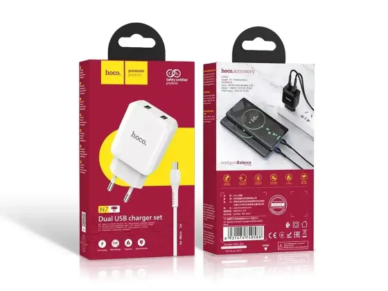 Мережевий зарядний пристрій Hoco N7 Speedy 220V (10.5W, 5V/2.1A) на 2 USB-порти з кабелем USB - micro-USB Одеса