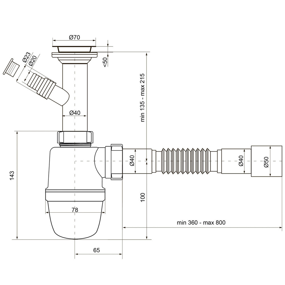 Сифон OPTIMUM 11/2| *40 для умивальника та мийки з відводом для прання машини та гофр.40*40/50 OPTI 13043 Київ - фото 8
