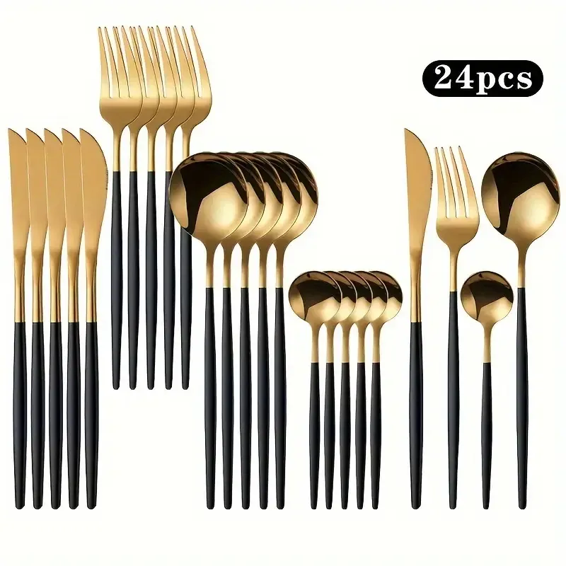 Набір столових приборів 24 предмети, золото-чорний Київ - фото 1