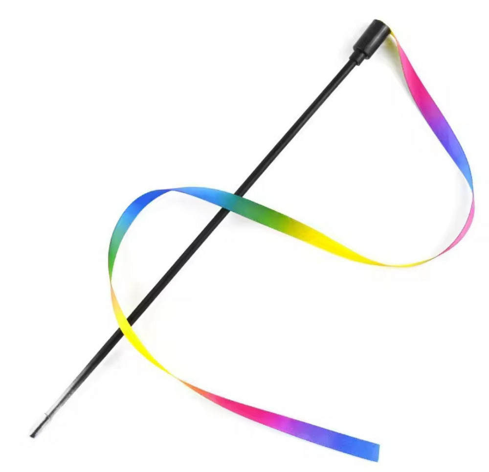 Игрушка для котов палочка с лентой и перьям с колокольчиком 48 см разноцветный Киев - изображение 3