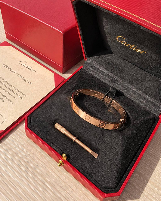 Cartier love браслет із викруткою у ніжному рожевому золоті | Лаконичний, без каміння | В комплекті оксамитовий мішечок Одеса - фото 5