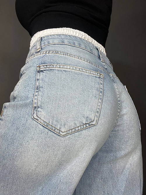 Джинси жіночі I8 162-24 PALAZO BOXER біла резинка на талії широкі кльош від стегна, блакитний, 27, 2 Одеса - фото 4