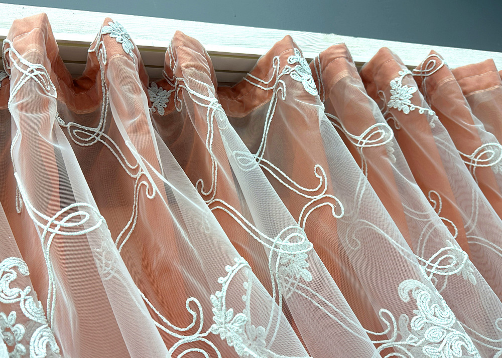 Кухонные шторки VR-Textil № 101к с подвязками коралловый с белым 330х170 см (52-1191) Киев - изображение 6