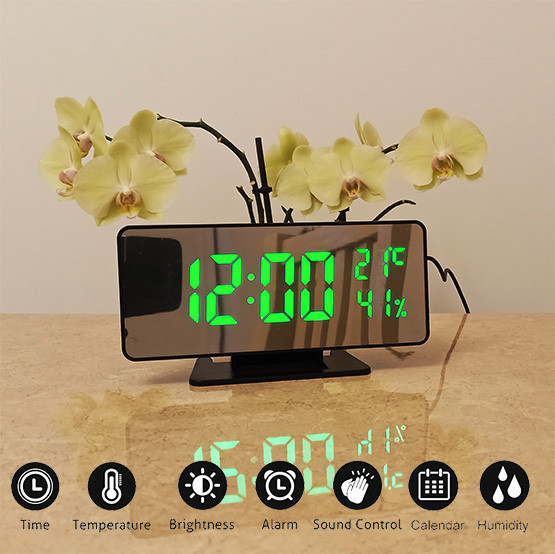 Електронний дзеркальний годинник VST-888Y в зеленому кольорі. Одеса - фото 1