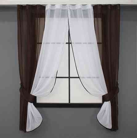 Кухонные шторы VR-Textil № 017к комбинированные с подвязками венге с белым 265х170 см (50-115) Киев