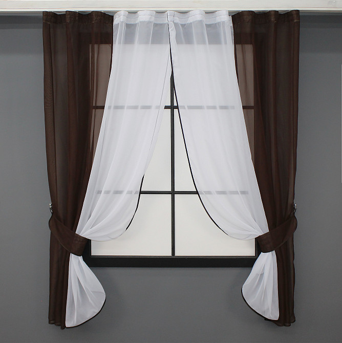 Кухонные шторы VR-Textil № 017к комбинированные с подвязками венге с белым 265х170 см (50-115) Киев - изображение 1