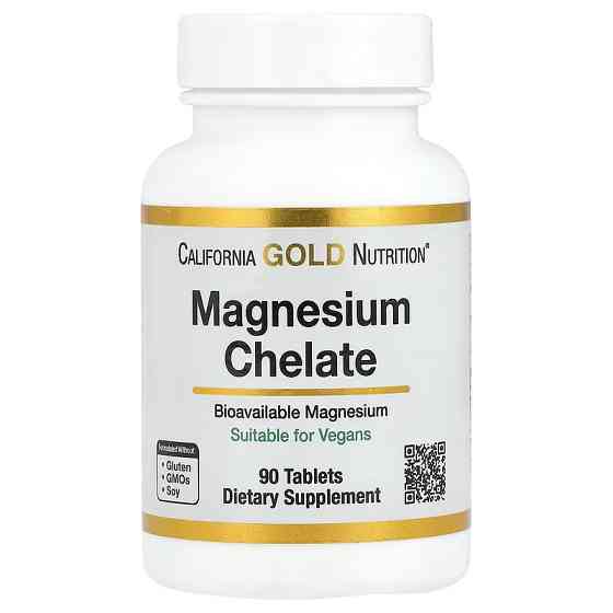 Магній та кальцій California Gold Nutrition Magnesium Chelate with Calcium, 90 Tablets Луцьк