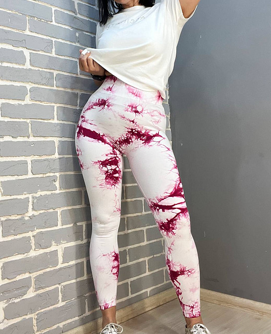 Лосини жіночі LADY HUREM 18160 мармурові пуш-ап широкий пояс утягуючі білі, білий, S-M Київ - фото 1