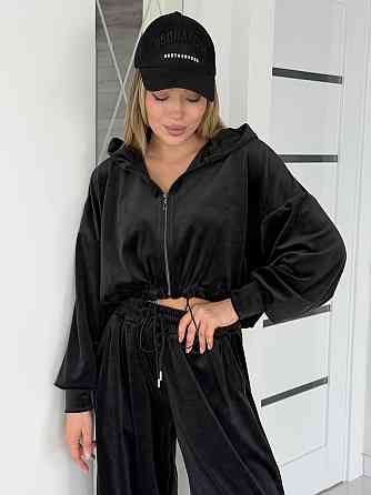 Жіночий сильний повсякденний велюровий костюм-двійка Чорний, 42/44 Одеса