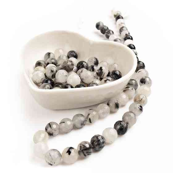 Рутиловий кварц натуральний камінь для браслетів та підвісок намистини для рукоділля на нитці 39-41 см діаметр 8 мм Кам'янець-Подільський