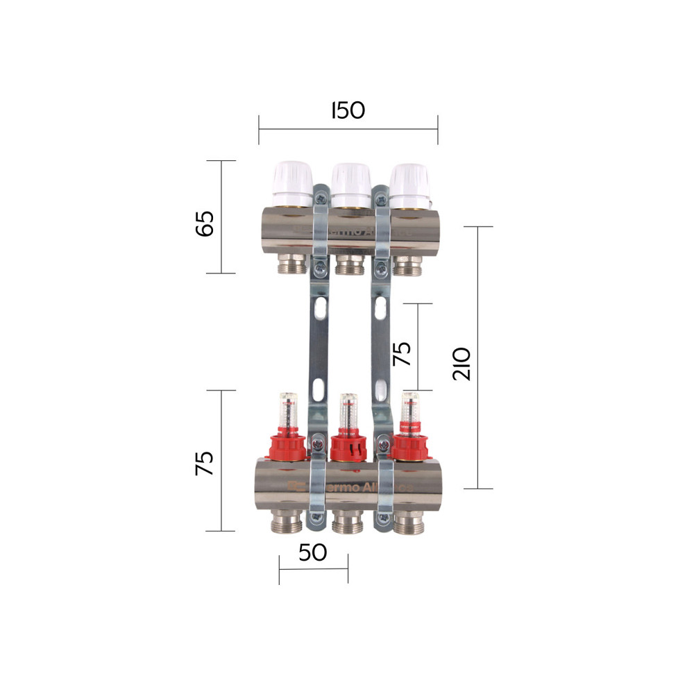 Колектор із витратомірами Thermo Alliance Standart 1" 3 виходи SD235W3 Київ - фото 12