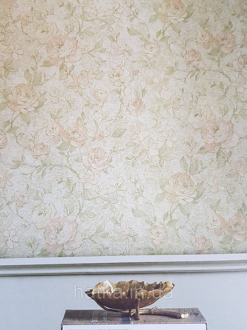 Шовілові на флізеліні Grandeco Anastasia метрові квіти троянди структурні червоні кремові на бежевому Київ - фото 1